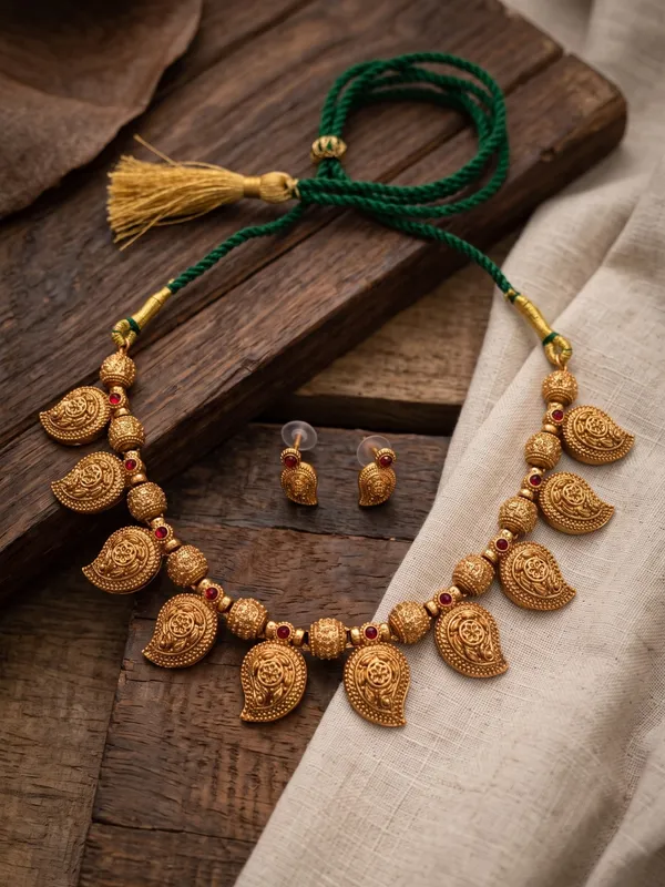 Royal_Maharashtrian_Antique_Gold-Plated_Mango_(KAIRI)_Motif_Necklace_Set_with_Ruby_Kundan_&_Matching_Earrings