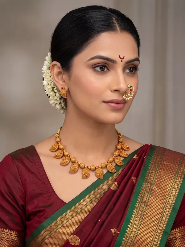Royal_Maharashtrian_Antique_Gold-Plated_Mango_(KAIRI)_Motif_Necklace_Set_with_Ruby_Kundan_&_Matching_Earrings