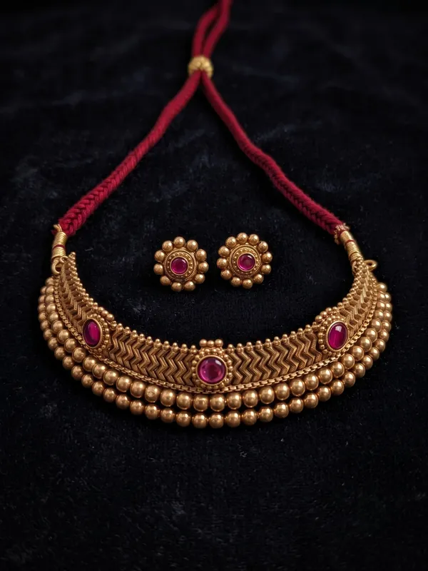 Royal_Maharashtrian_Antique_Gold_Plated_Sleek_Vajratik_Choker_Necklace_Set_with_Earrings