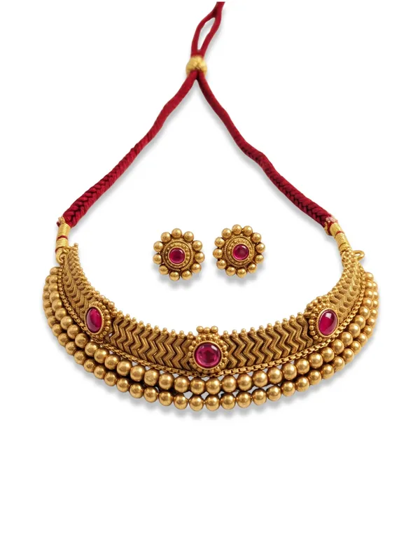 Royal_Maharashtrian_Antique_Gold_Plated_Sleek_Vajratik_Choker_Necklace_Set_with_Earrings