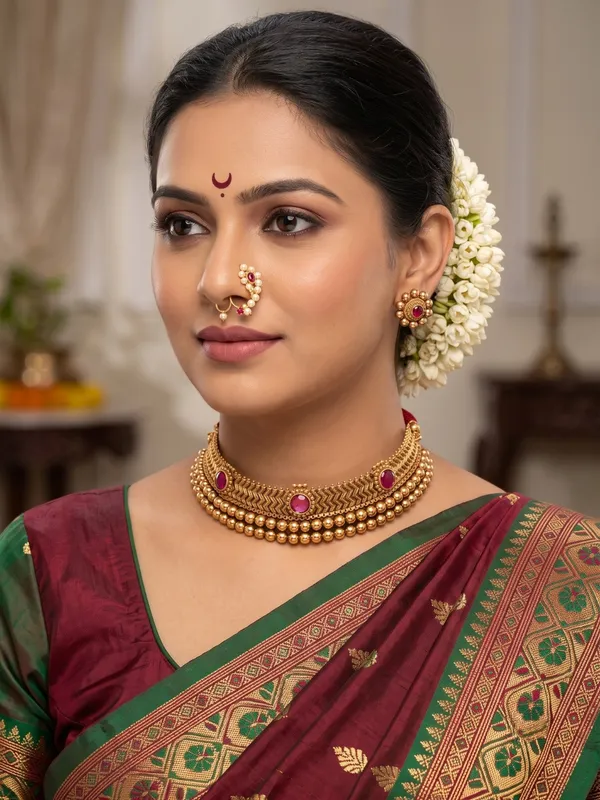 Royal_Maharashtrian_Antique_Gold_Plated_Sleek_Vajratik_Choker_Necklace_Set_with_Earrings