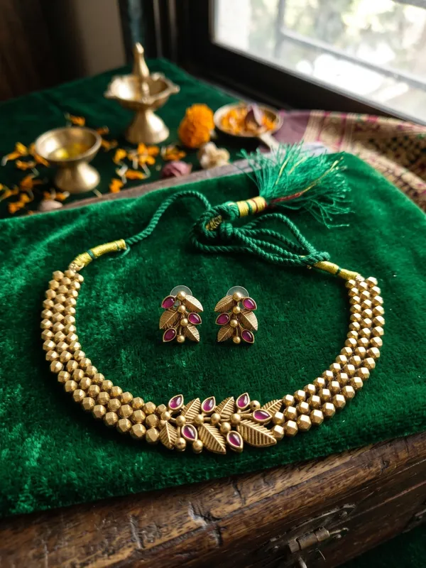 Royal_Maharashtrian_Green_Kundan_Antique_Gold_Choker_Set