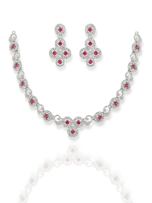 Silver-Tone_Pink_Necklace_Set_for_Women