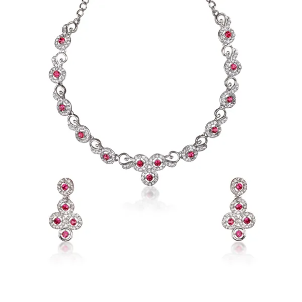 Silver-Tone_Pink_Necklace_Set_for_Women