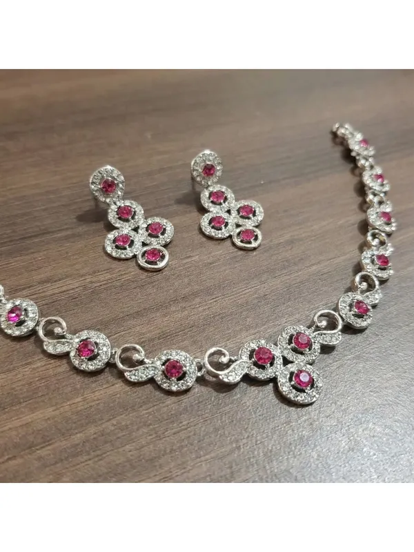 Silver-Tone_Pink_Necklace_Set_for_Women