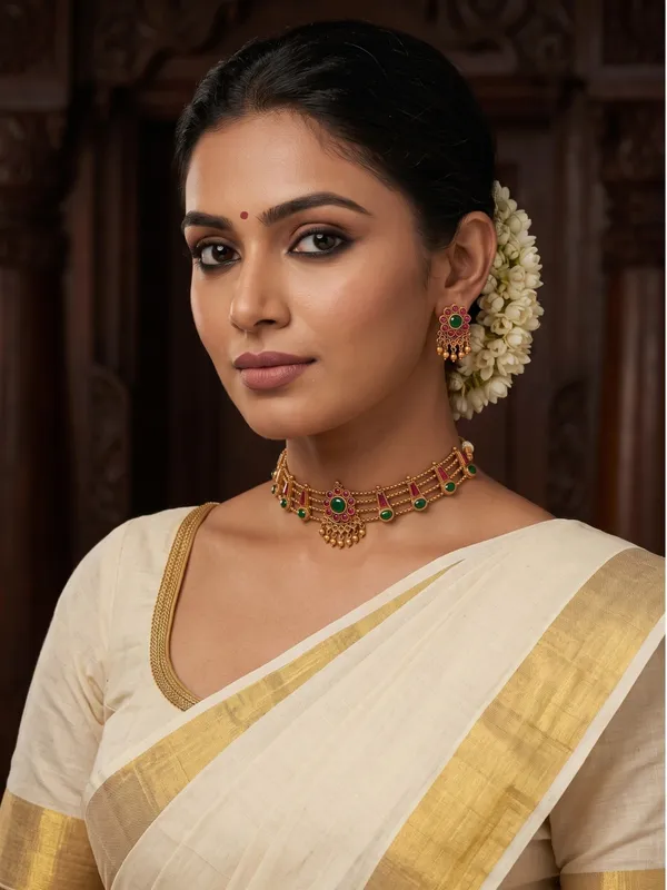 Sleek_Traditional_Elakkathali_Style_Choker_&_Matching_Stud_Earrings_Set