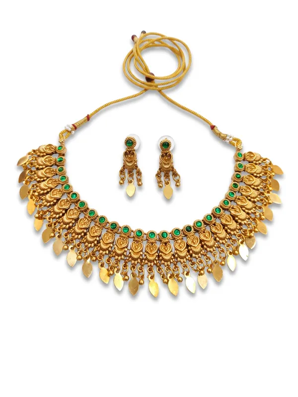 Traditional_Antique_Gold-Plated_Elakkathali_necklace_Set_with_Green_kundan