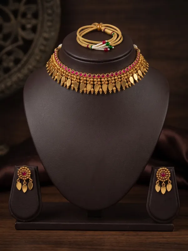 Traditional_Antique_Gold_Plated_Ruby_Elakkathali_Choker_Set_with_Earrings