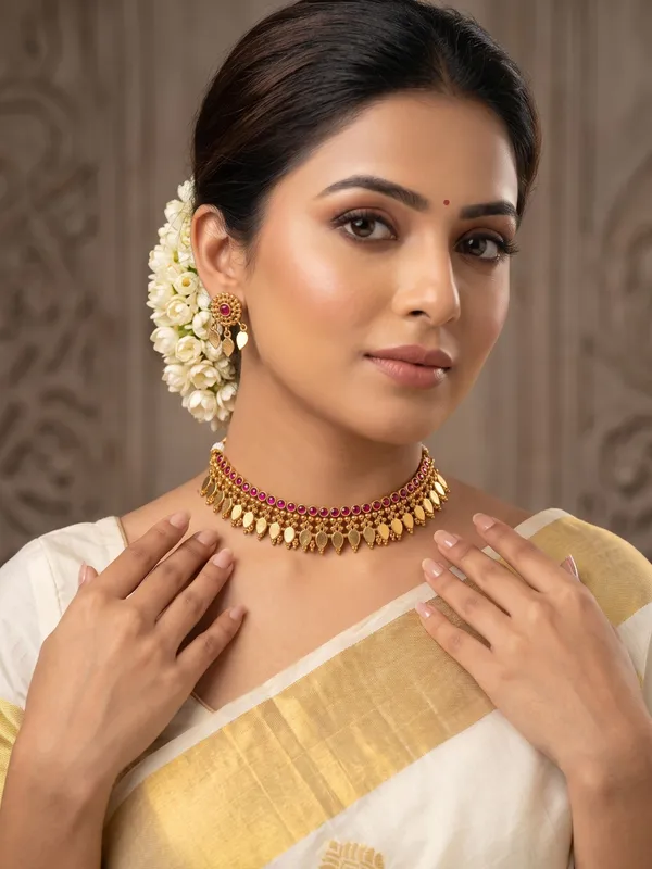 Traditional_Antique_Gold_Plated_Ruby_Elakkathali_Choker_Set_with_Earrings