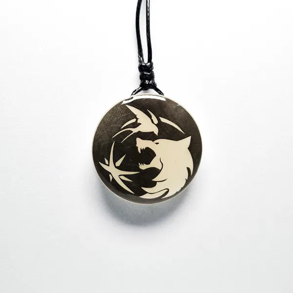 White_The_Witcher_Inspired_Trinity_Symbol_Wolf_Glow_In_Dark_Resin_Pendant_(12_Inch)