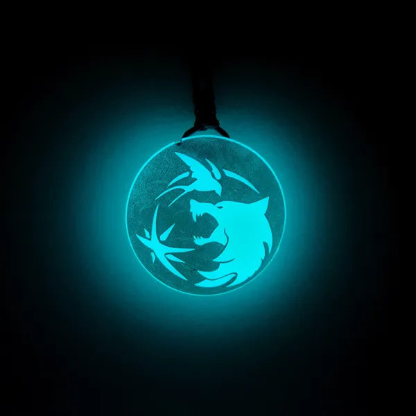 White_The_Witcher_Inspired_Trinity_Symbol_Wolf_Glow_In_Dark_Resin_Pendant_(12_Inch)