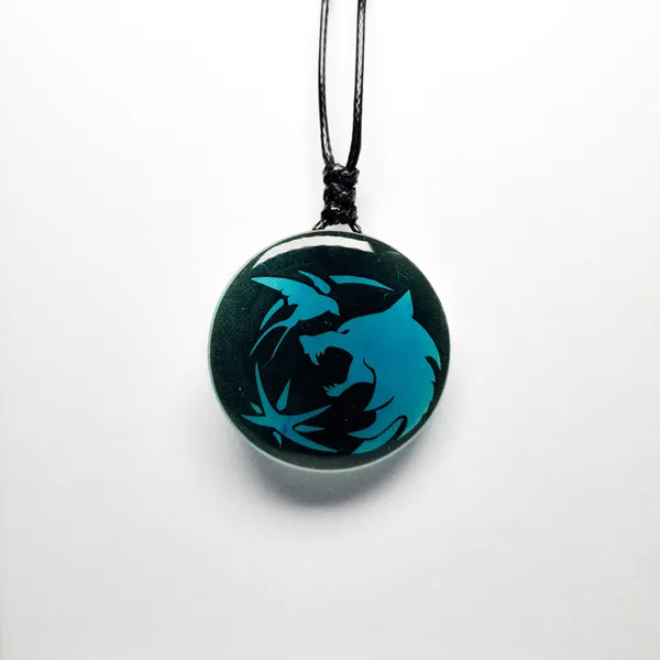 White_The_Witcher_Inspired_Trinity_Symbol_Wolf_Glow_In_Dark_Resin_Pendant_(12_Inch)