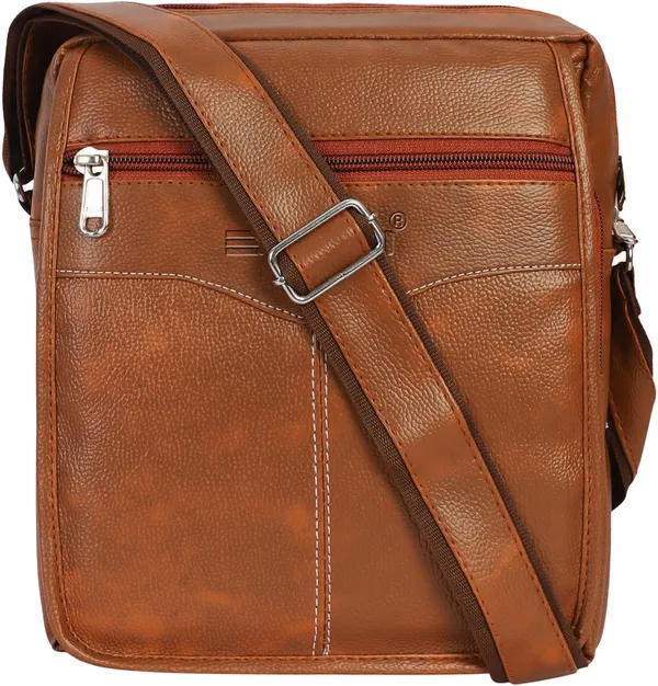 Tan_Synthetic_Leather_Sling_Cross_Body_Bag_For_Boys_&_Girls