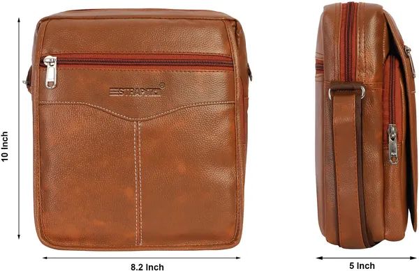 Tan_Synthetic_Leather_Sling_Cross_Body_Bag_For_Boys_&_Girls