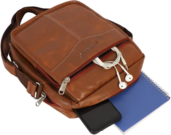 Tan_Synthetic_Leather_Sling_Cross_Body_Bag_For_Boys_&_Girls