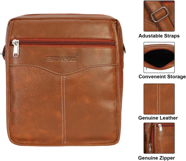 Tan_Synthetic_Leather_Sling_Cross_Body_Bag_For_Boys_&_Girls