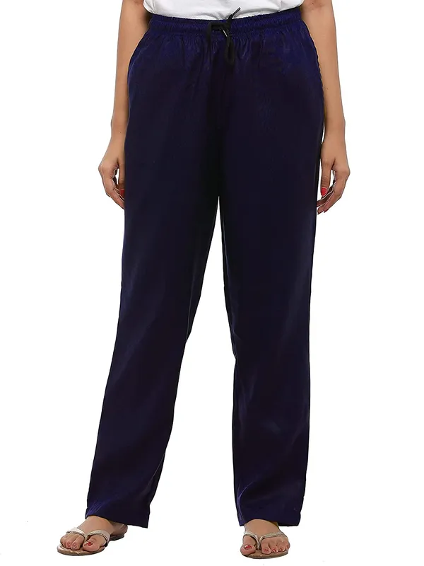 Navy_Blue_Plus_Size_Cotton_Linen_Solid_Lounge_Bottom_Pant_Pyjamas_For_Women