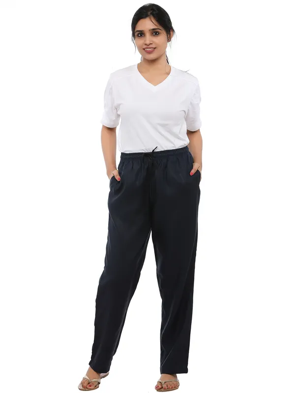 Navy_Blue_Plus_Size_Cotton_Linen_Solid_Lounge_Bottom_Pant_Pyjamas_For_Women