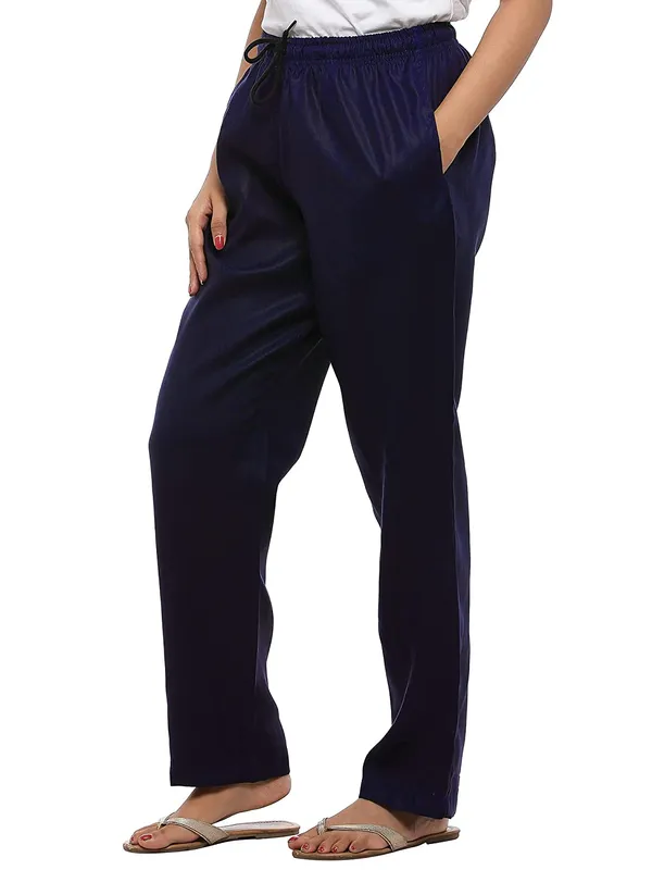 Navy_Blue_Plus_Size_Cotton_Linen_Solid_Lounge_Bottom_Pant_Pyjamas_For_Women