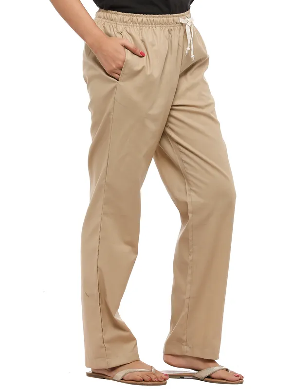 Beige_Plus_Size_Cotton_Linen_Solid_Lounge_Bottom_Pant_Pyjamas_For_Women