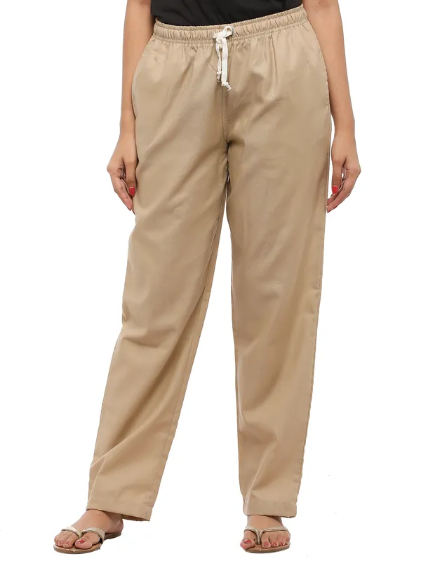 Beige_Plus_Size_Cotton_Linen_Solid_Lounge_Bottom_Pant_Pyjamas_For_Women