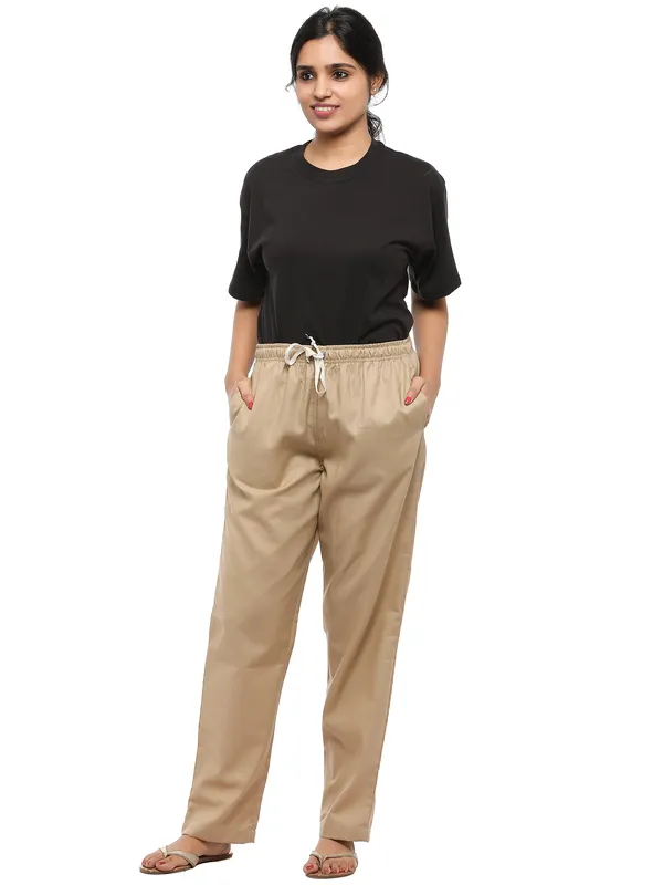 Beige_Plus_Size_Cotton_Linen_Solid_Lounge_Bottom_Pant_Pyjamas_For_Women