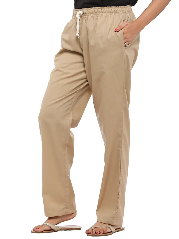 Beige_Plus_Size_Cotton_Linen_Solid_Lounge_Bottom_Pant_Pyjamas_For_Women