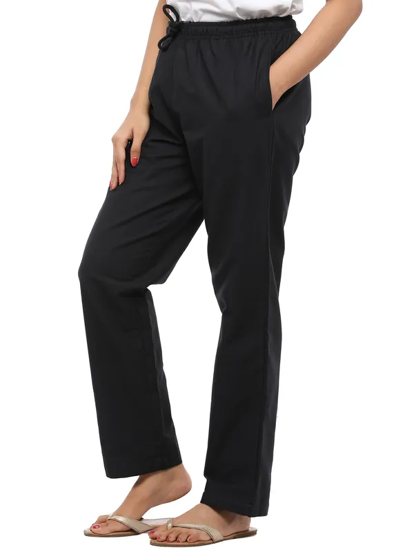 Black_Plus_Size_Cotton_Linen_Solid_Lounge_Bottom_Pant_Pyjamas_For_Women