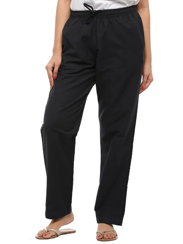 Black_Plus_Size_Cotton_Linen_Solid_Lounge_Bottom_Pant_Pyjamas_For_Women