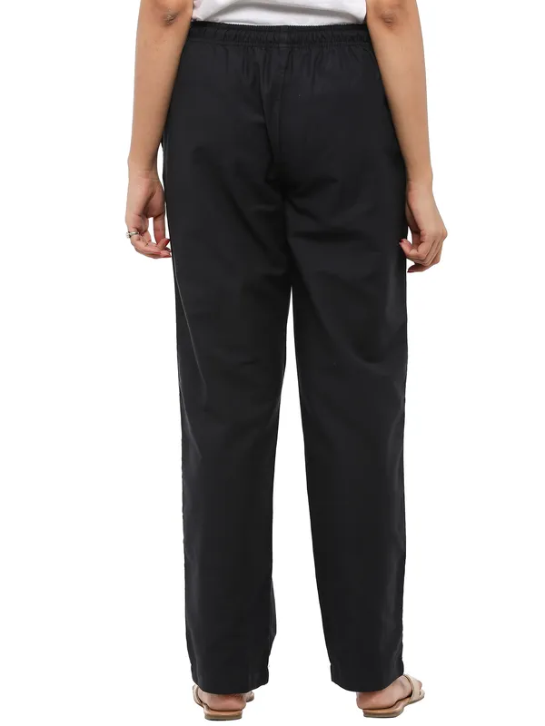 Black_Plus_Size_Cotton_Linen_Solid_Lounge_Bottom_Pant_Pyjamas_For_Women
