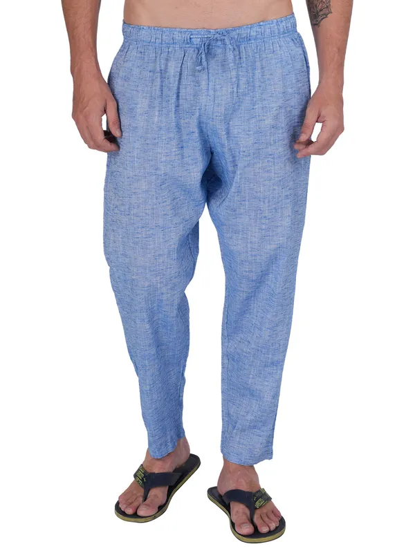 Sky_Blue_Chambray_Plus_Size_Cotton_Casual_Lightweight_Solid_Pyjama_Beach_Pants_Elastic_Waist_Pyjama_For_Men