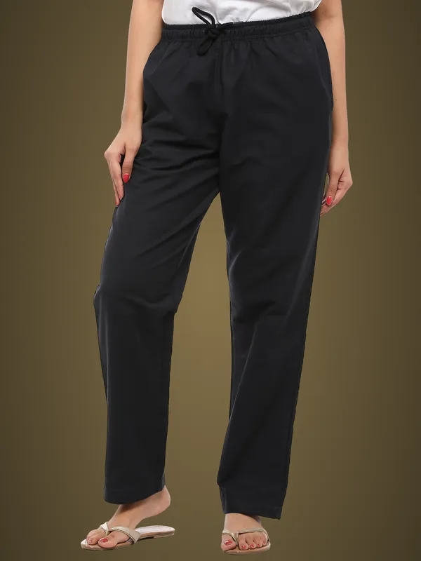 Black_Plus_Size_Cotton_Linen_Solid_Lounge_Bottom_Pant_Pyjamas_For_Women