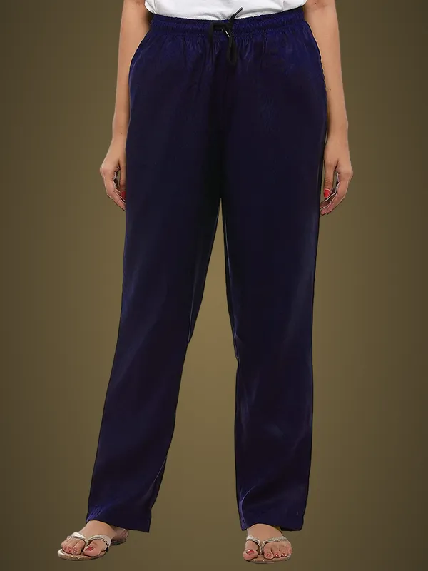 Navy_Blue_Plus_Size_Cotton_Linen_Solid_Lounge_Bottom_Pant_Pyjamas_For_Women
