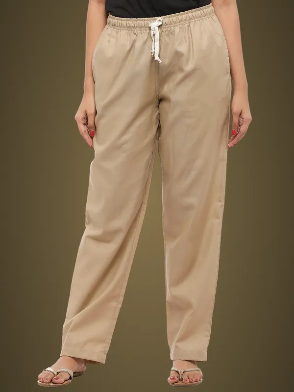 Beige_Plus_Size_Cotton_Linen_Solid_Lounge_Bottom_Pant_Pyjamas_For_Women