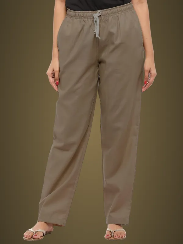 Brown_Plus_Size_Cotton_Linen_Solid_Lounge_Bottom_Pant_Pyjamas_For_Women