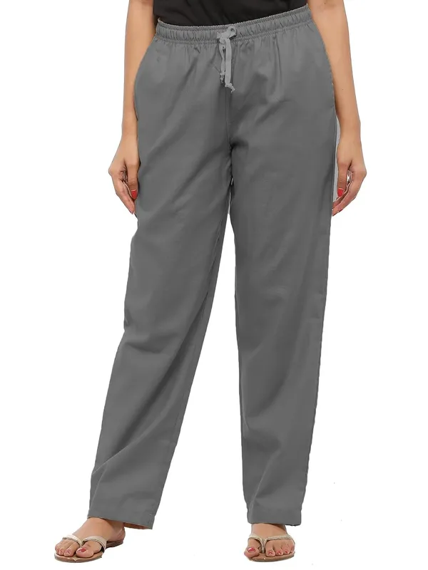 Grey_Plus_Size_Cotton_Linen_Solid_Lounge_Bottom_Pant_Pyjamas_For_Women