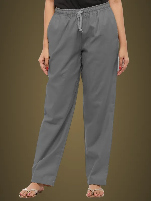 Grey_Plus_Size_Cotton_Linen_Solid_Lounge_Bottom_Pant_Pyjamas_For_Women