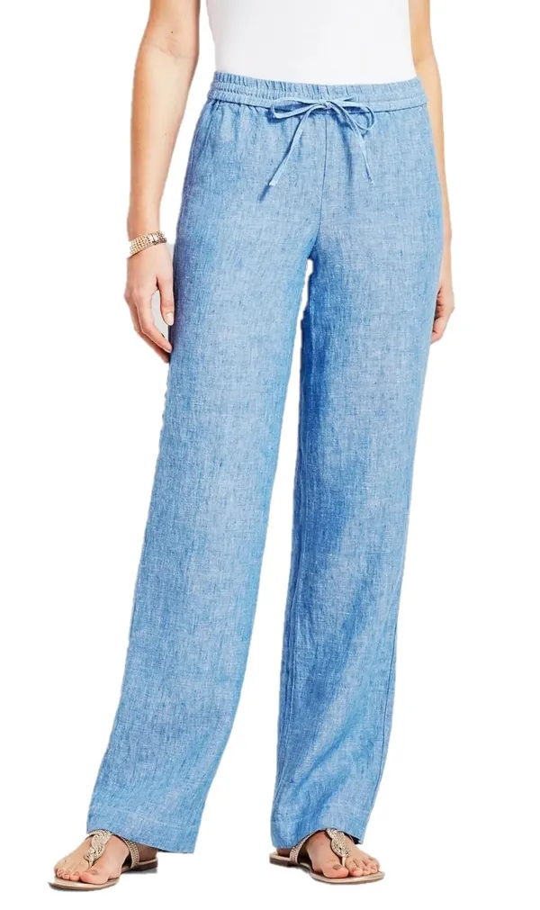 Sky_Blue_Chambray_Plus_Size_Cotton_Linen_Solid_Lounge_Bottom_Pant_Pyjamas_For_Women