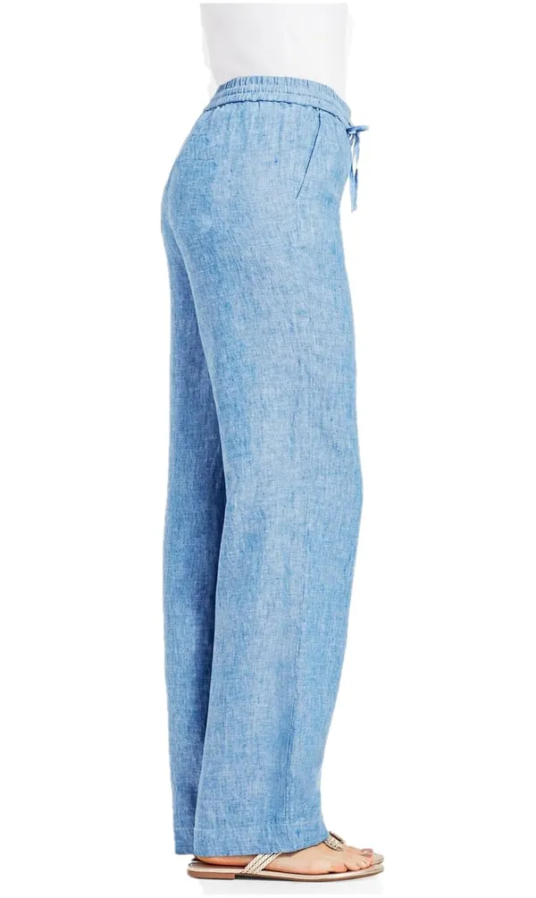 Sky_Blue_Chambray_Plus_Size_Cotton_Linen_Solid_Lounge_Bottom_Pant_Pyjamas_For_Women