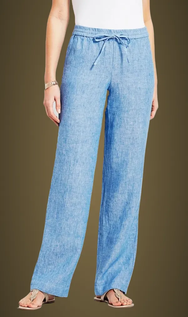 Sky_Blue_Chambray_Plus_Size_Cotton_Linen_Solid_Lounge_Bottom_Pant_Pyjamas_For_Women