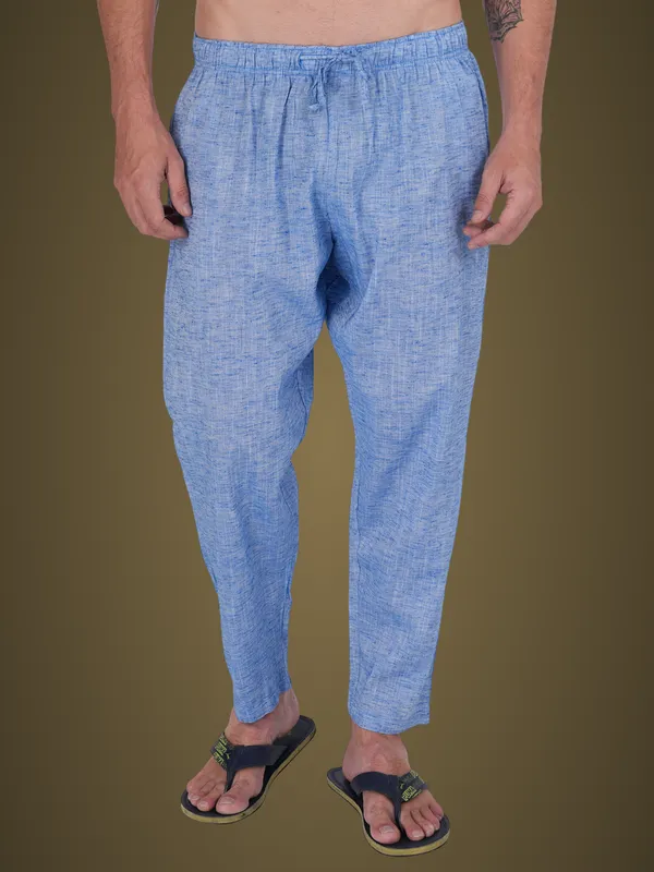Sky_Blue_Chambray_Plus_Size_Cotton_Casual_Lightweight_Solid_Pyjama_Beach_Pants_Elastic_Waist_Pyjama_For_Men