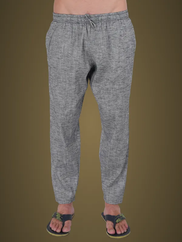 Grey_Chambray_Plus_Size_Cotton_Casual_Beach_Pants_Elastic_Waist_Pyjama_For_Men