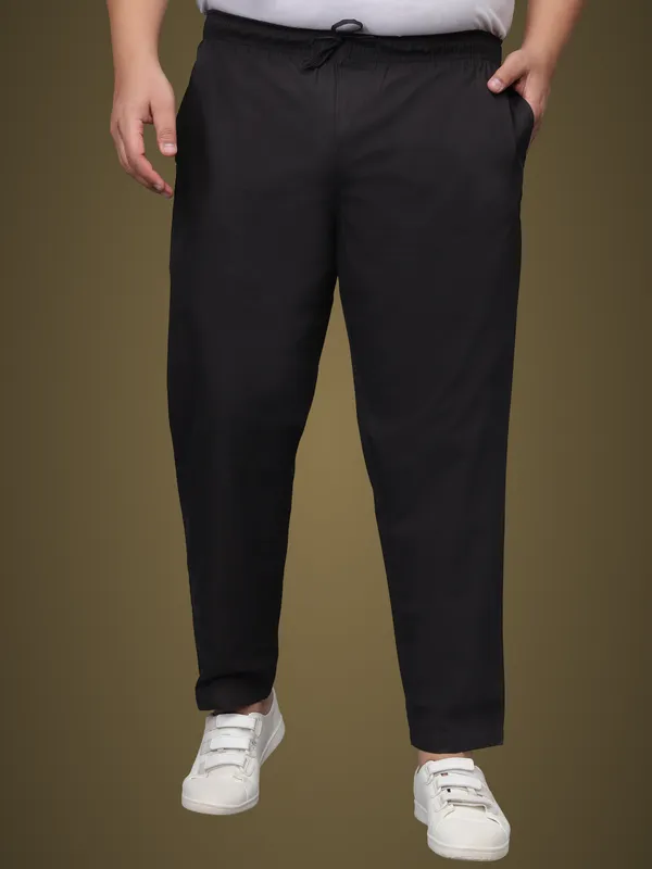 Black_Plus_Size_Cotton_Casual_Lightweight_Solid_Pyjama_Beach_Pants_Elastic_Waist_Pyjama_For_Men