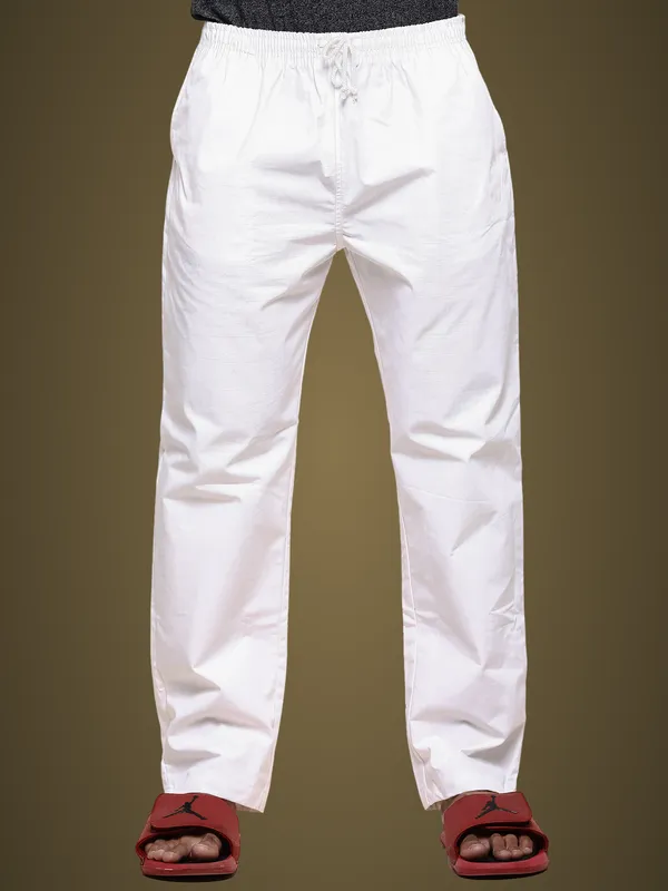 White_Plus_Size_Cotton_Casual_Lightweight_Solid_Pyjama_Beach_Pants_Elastic_Waist_Pyjama_For_Men
