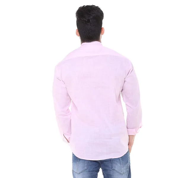 Pink_Plus_Size_Linen_Chinese_Collar_Full_Sleeve_Short_Kurta_For_Men