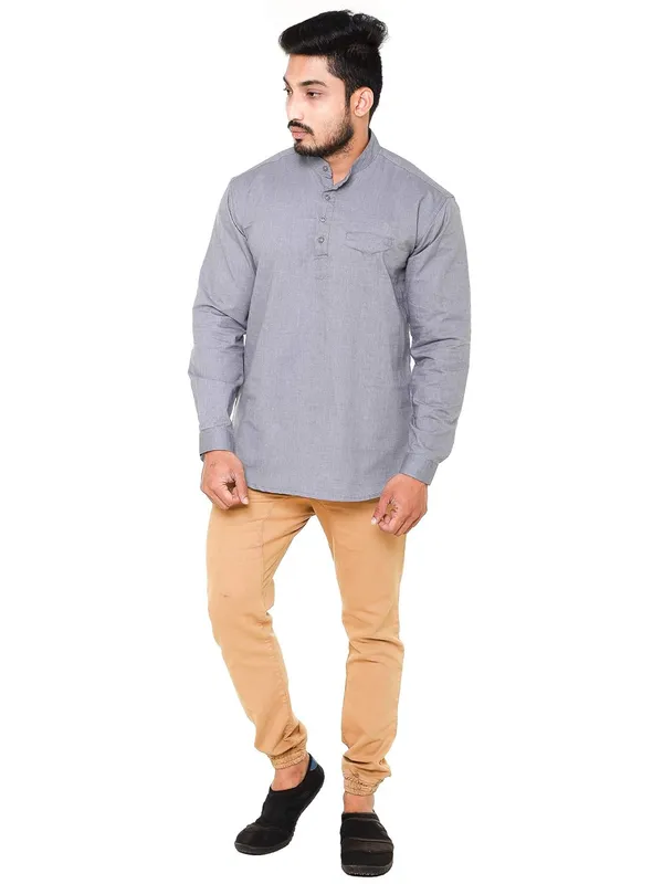 Grey_Plus_Size_Linen_Chinese_Collar_Full_Sleeve_Short_Kurta_For_Men