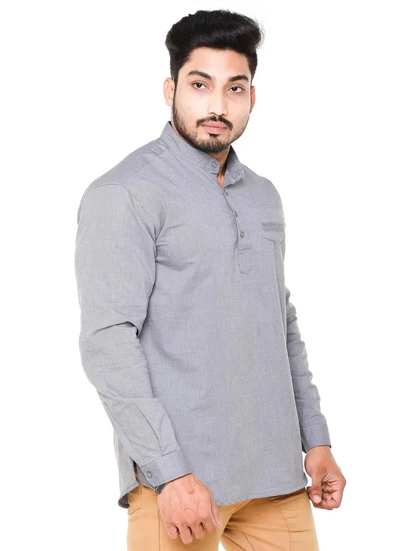 Grey_Plus_Size_Linen_Chinese_Collar_Full_Sleeve_Short_Kurta_For_Men