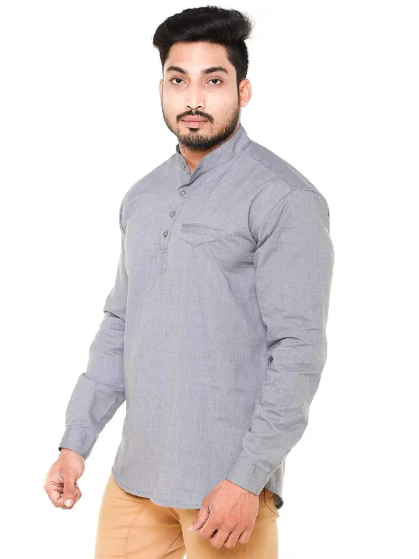 Grey_Plus_Size_Linen_Chinese_Collar_Full_Sleeve_Short_Kurta_For_Men