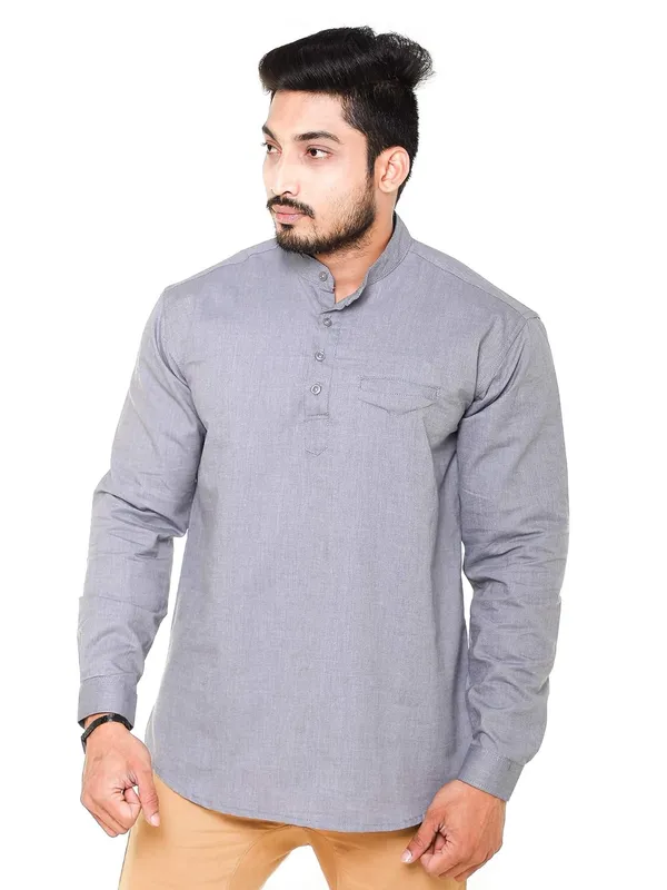 Grey_Plus_Size_Linen_Chinese_Collar_Full_Sleeve_Short_Kurta_For_Men