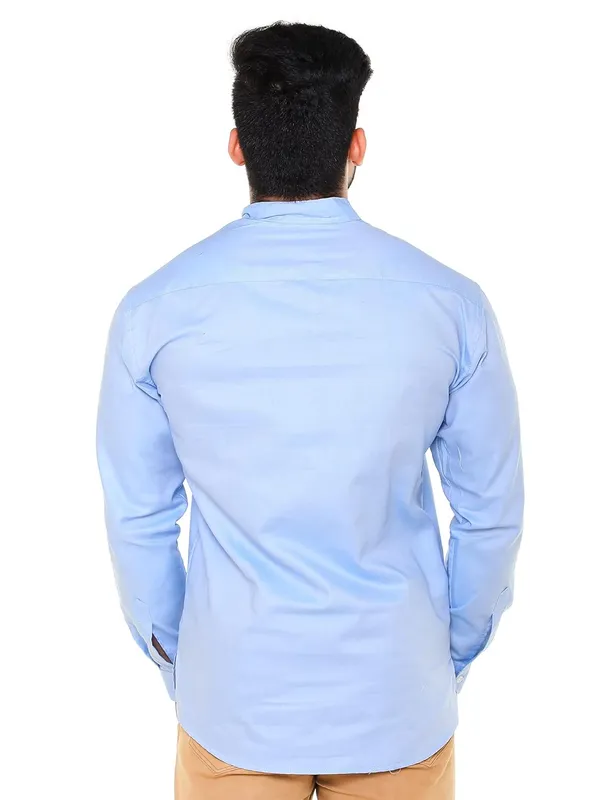 Sky_Blue_Plus_Size_Linen_Chinese_Collar_Full_Sleeve_Short_Kurta_For_Men